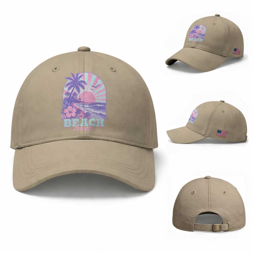 Beach Bum Baseball Cap Summer Vacation Beach Lover Surf Wave Vintage Tropical Sunset Aesthetic