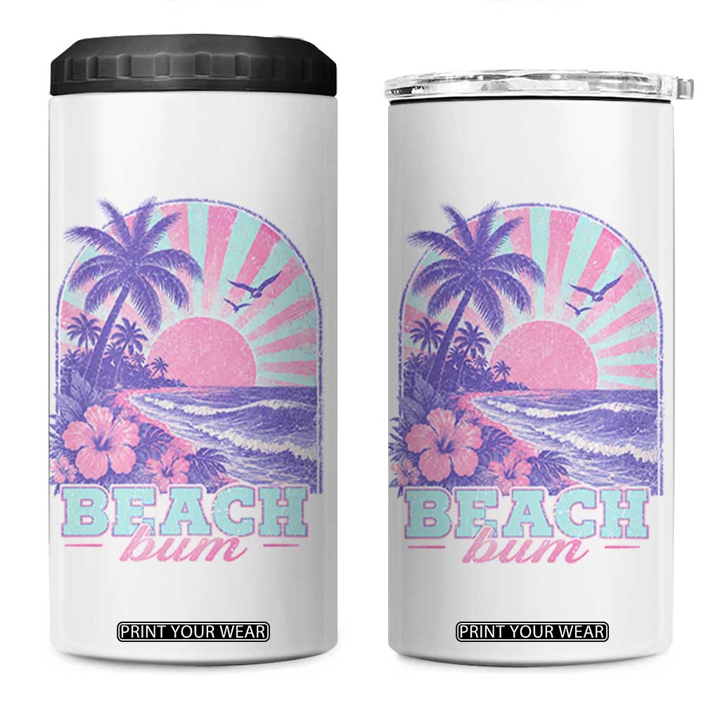 Beach Bum 4 in 1 Can Cooler Tumbler Summer Vacation Beach Lover Surf Wave Vintage Tropical Sunset Aesthetic