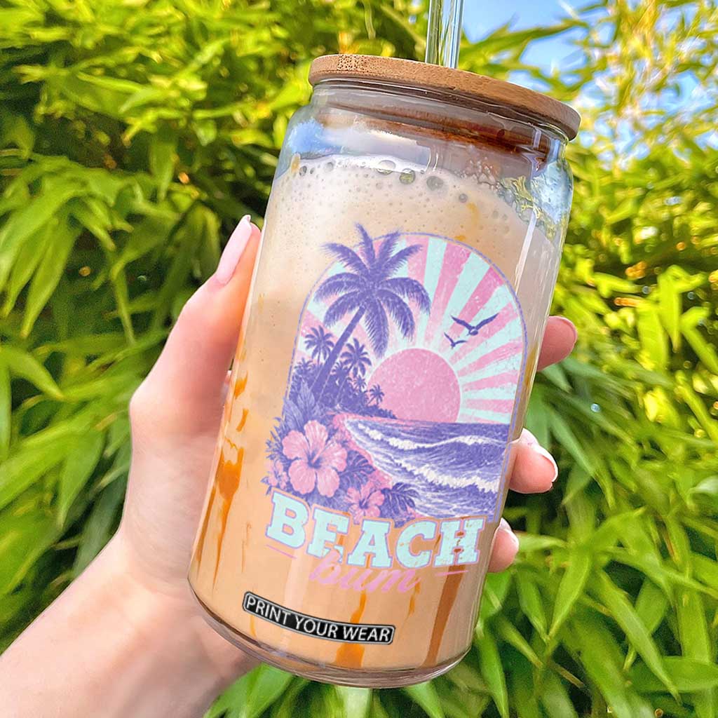 Beach Bum Glass Can Summer Vacation Beach Lover Surf Wave Vintage Tropical Sunset Aesthetic