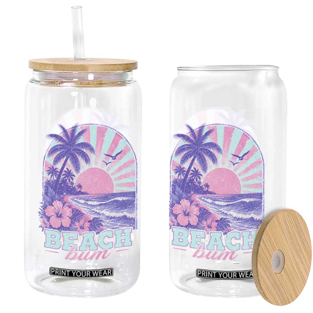 Beach Bum Glass Can Summer Vacation Beach Lover Surf Wave Vintage Tropical Sunset Aesthetic