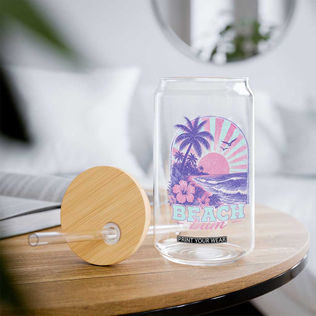 Beach Bum Glass Can Summer Vacation Beach Lover Surf Wave Vintage Tropical Sunset Aesthetic