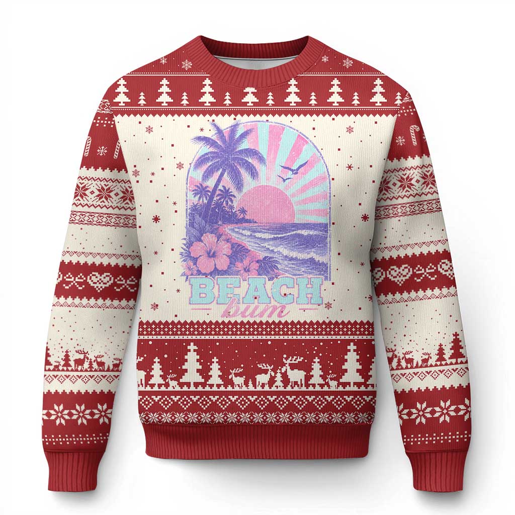 Beach Bum Ugly Christmas Sweater Summer Vacation Beach Lover Surf Wave Vintage Tropical Sunset Aesthetic