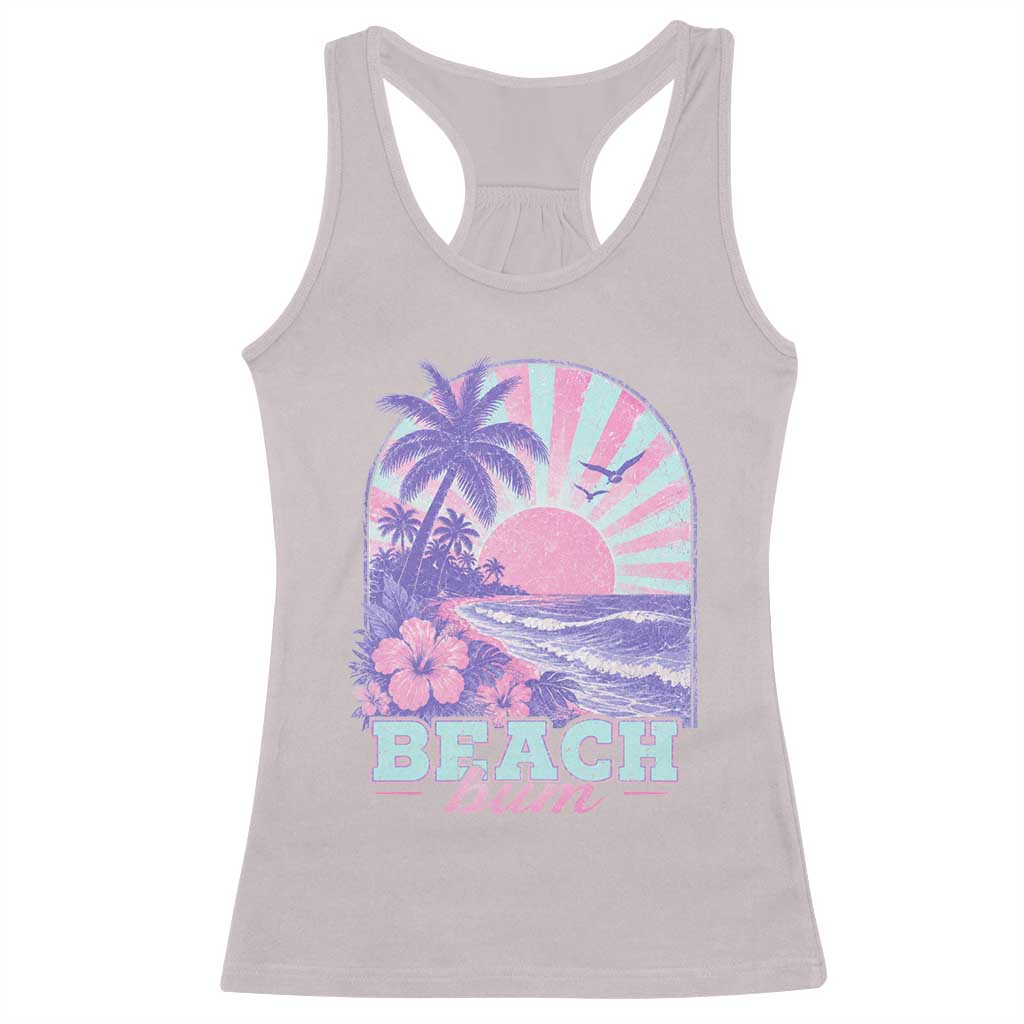 Beach Bum Racerback Tank Top Summer Vacation Beach Lover Surf Wave Vintage Tropical Sunset Aesthetic