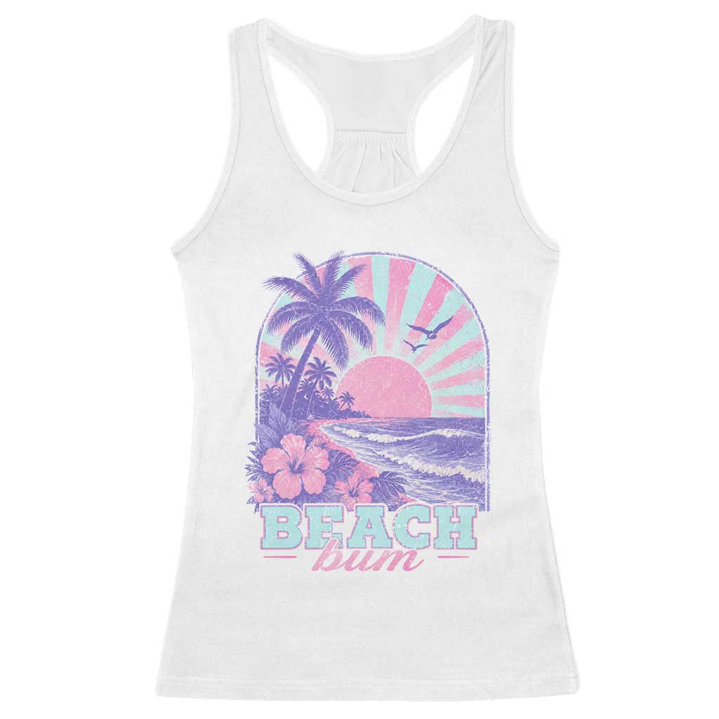 Beach Bum Racerback Tank Top Summer Vacation Beach Lover Surf Wave Vintage Tropical Sunset Aesthetic