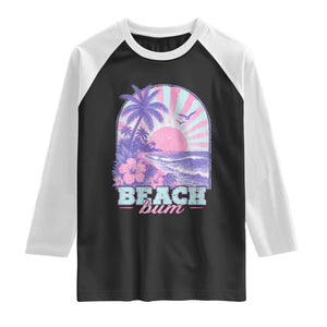 Beach Bum Raglan Shirt Summer Vacation Beach Lover Surf Wave Vintage Tropical Sunset Aesthetic