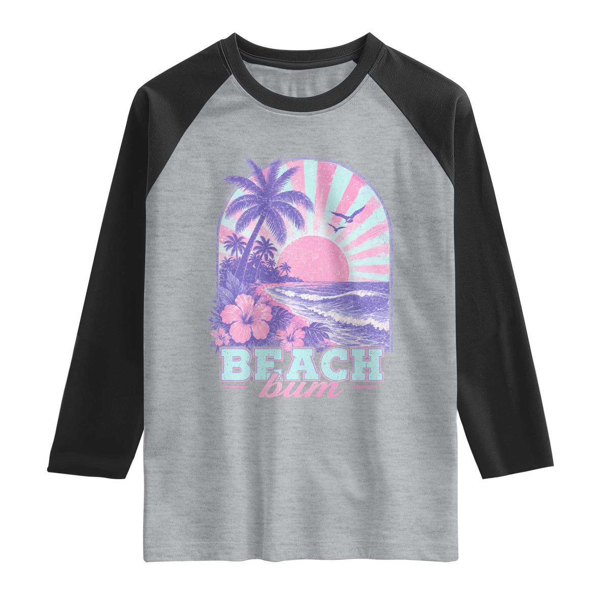 Beach Bum Raglan Shirt Summer Vacation Beach Lover Surf Wave Vintage Tropical Sunset Aesthetic