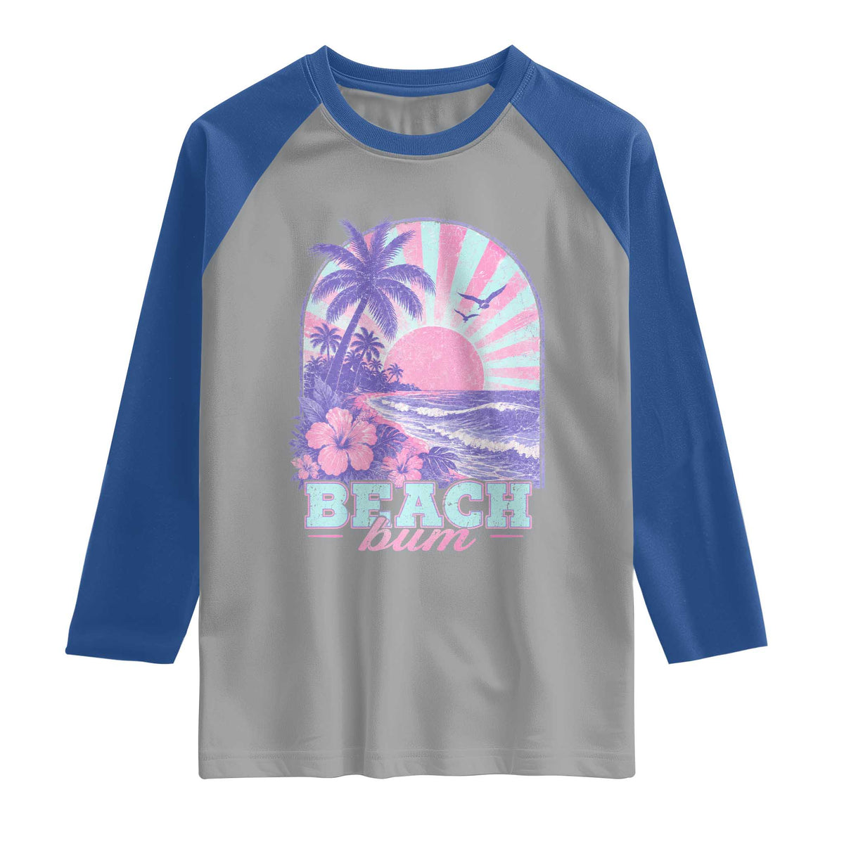 Beach Bum Raglan Shirt Summer Vacation Beach Lover Surf Wave Vintage Tropical Sunset Aesthetic