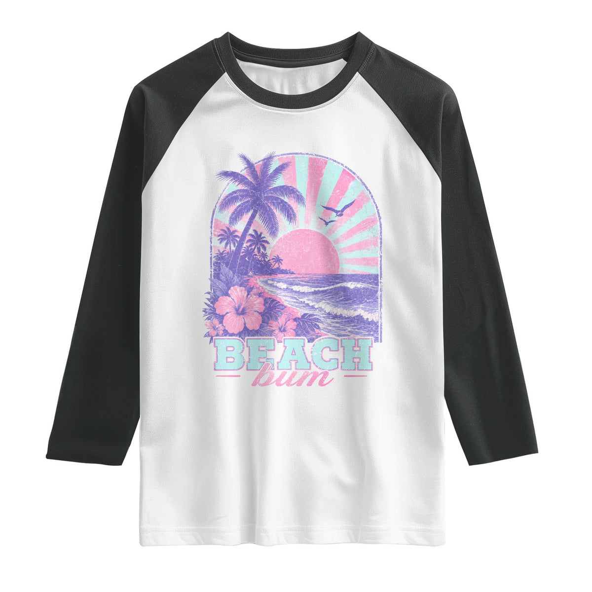 Beach Bum Raglan Shirt Summer Vacation Beach Lover Surf Wave Vintage Tropical Sunset Aesthetic