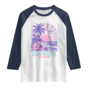 Beach Bum Raglan Shirt Summer Vacation Beach Lover Surf Wave Vintage Tropical Sunset Aesthetic