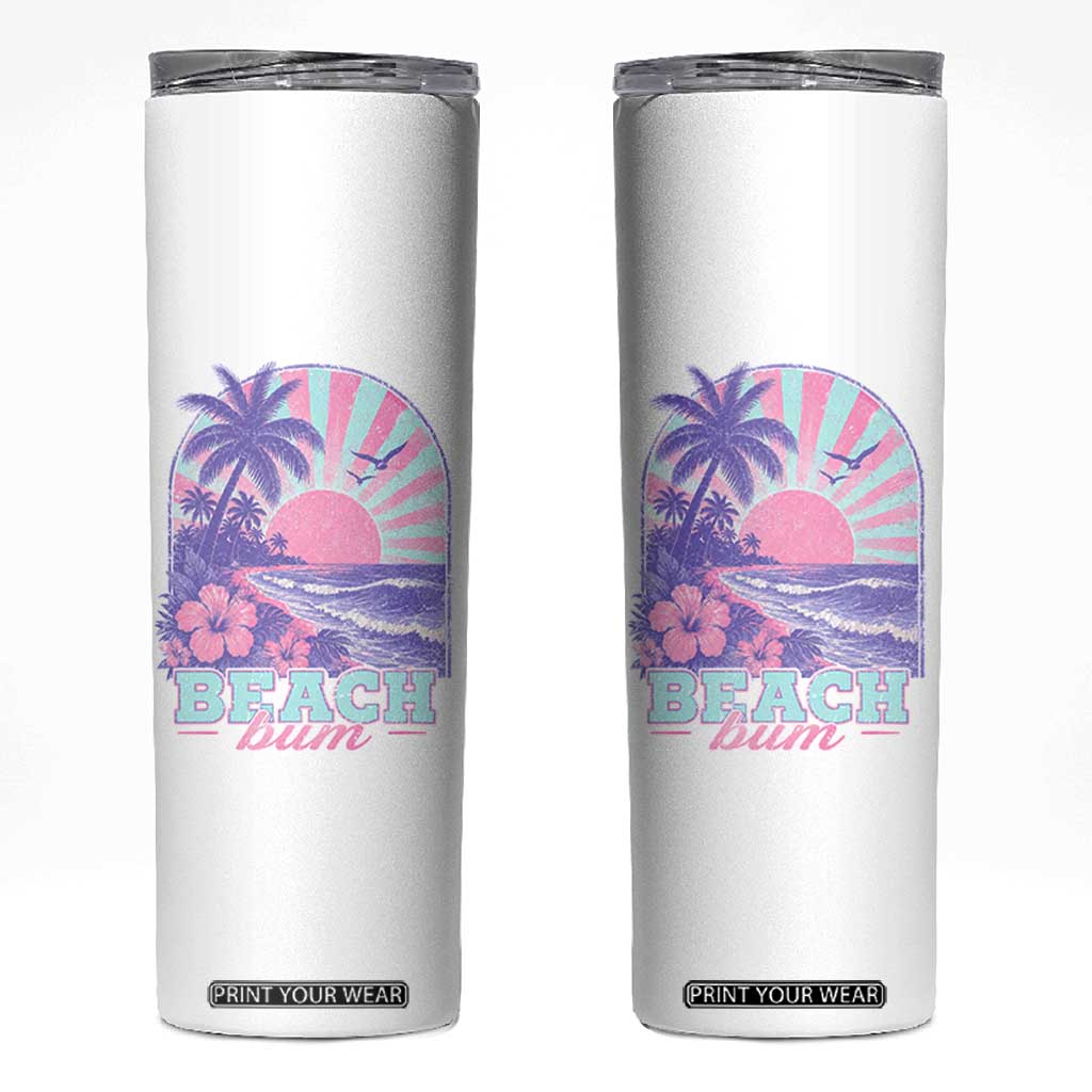Beach Bum Skinny Tumbler Summer Vacation Beach Lover Surf Wave Vintage Tropical Sunset Aesthetic