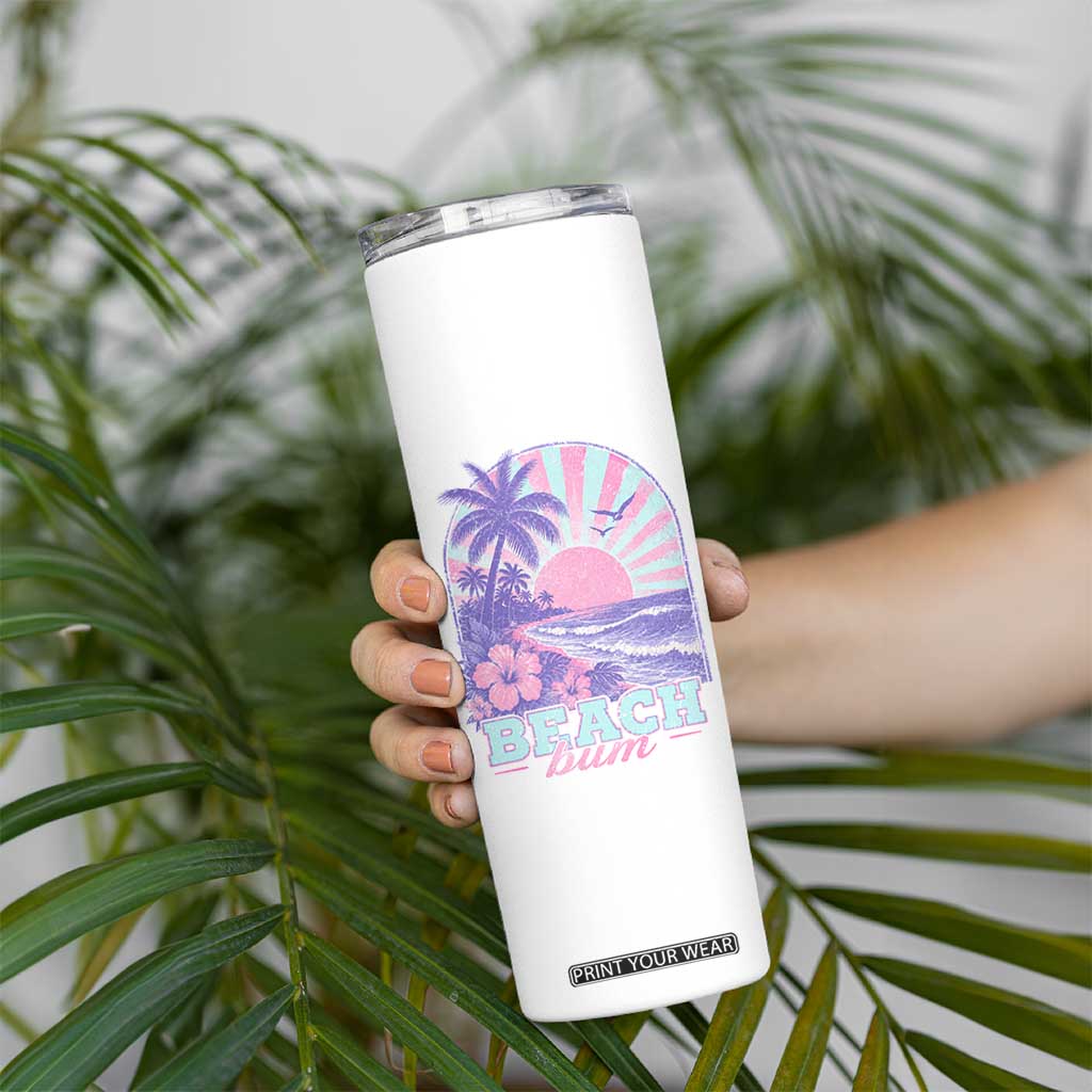Beach Bum Skinny Tumbler Summer Vacation Beach Lover Surf Wave Vintage Tropical Sunset Aesthetic