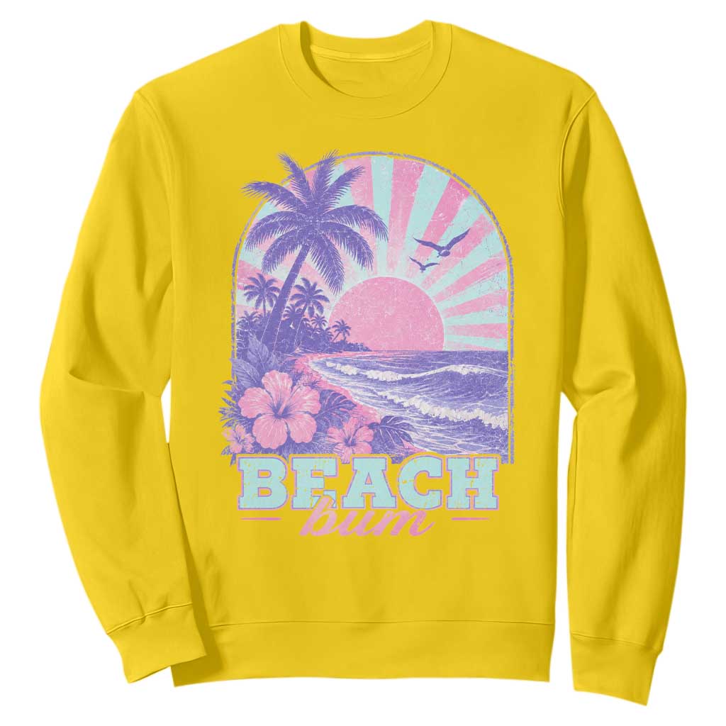 Beach Bum Sweatshirt Summer Vacation Beach Lover Surf Wave Vintage Tropical Sunset Aesthetic