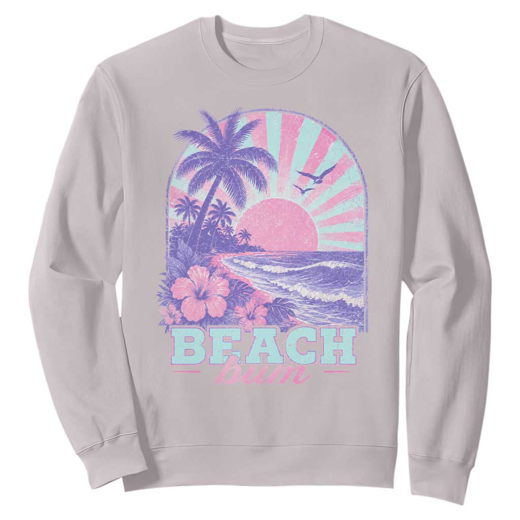 Beach Bum Sweatshirt Summer Vacation Beach Lover Surf Wave Vintage Tropical Sunset Aesthetic