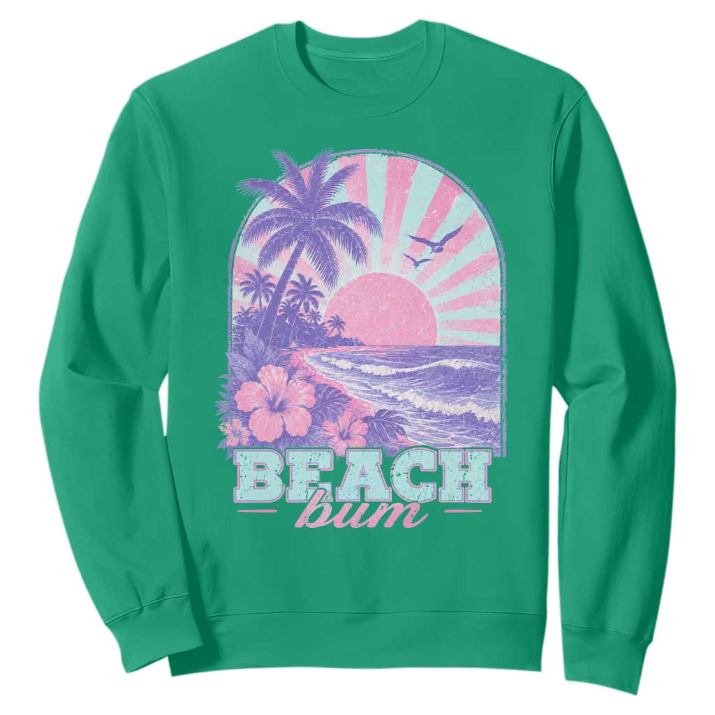 Beach Bum Sweatshirt Summer Vacation Beach Lover Surf Wave Vintage Tropical Sunset Aesthetic