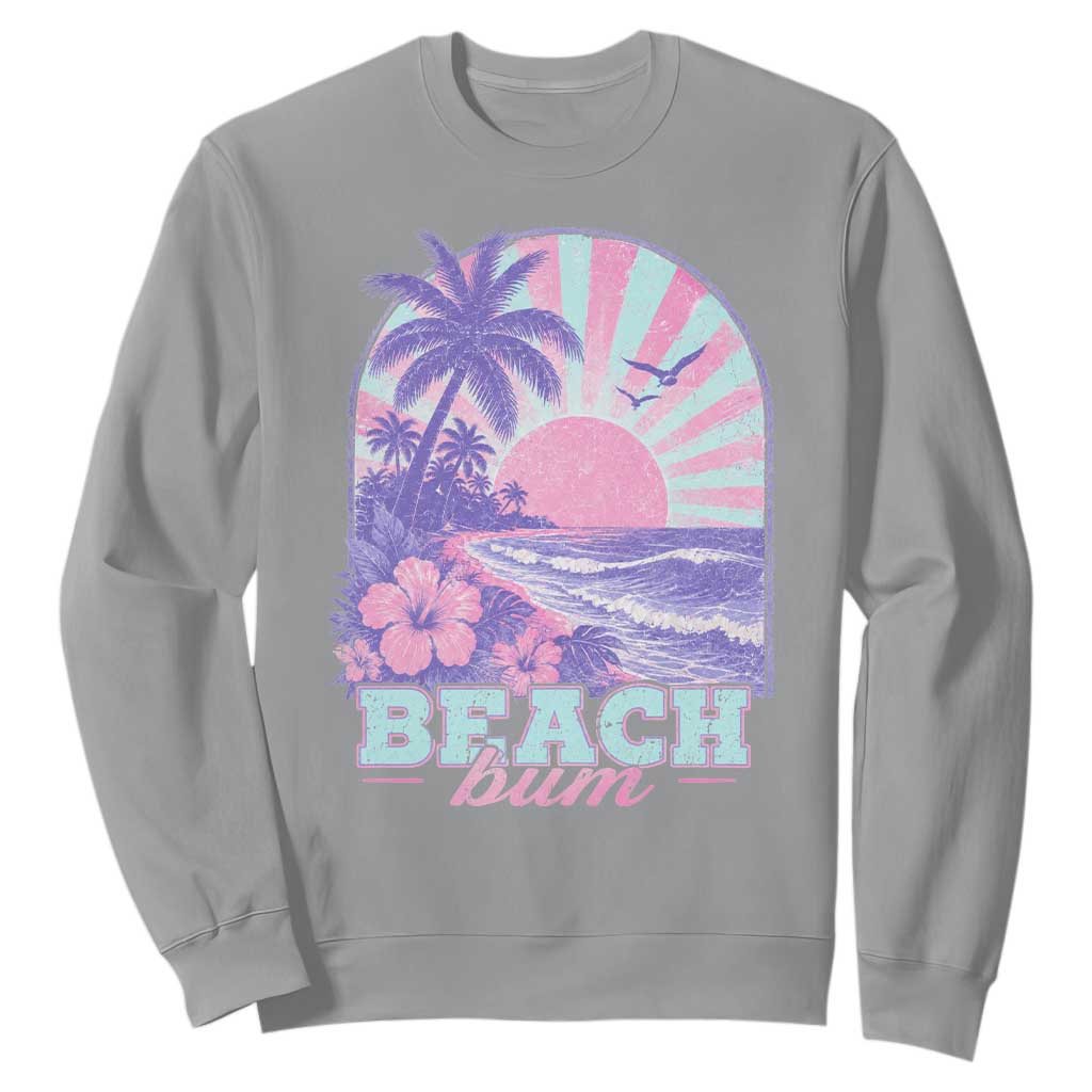 Beach Bum Sweatshirt Summer Vacation Beach Lover Surf Wave Vintage Tropical Sunset Aesthetic
