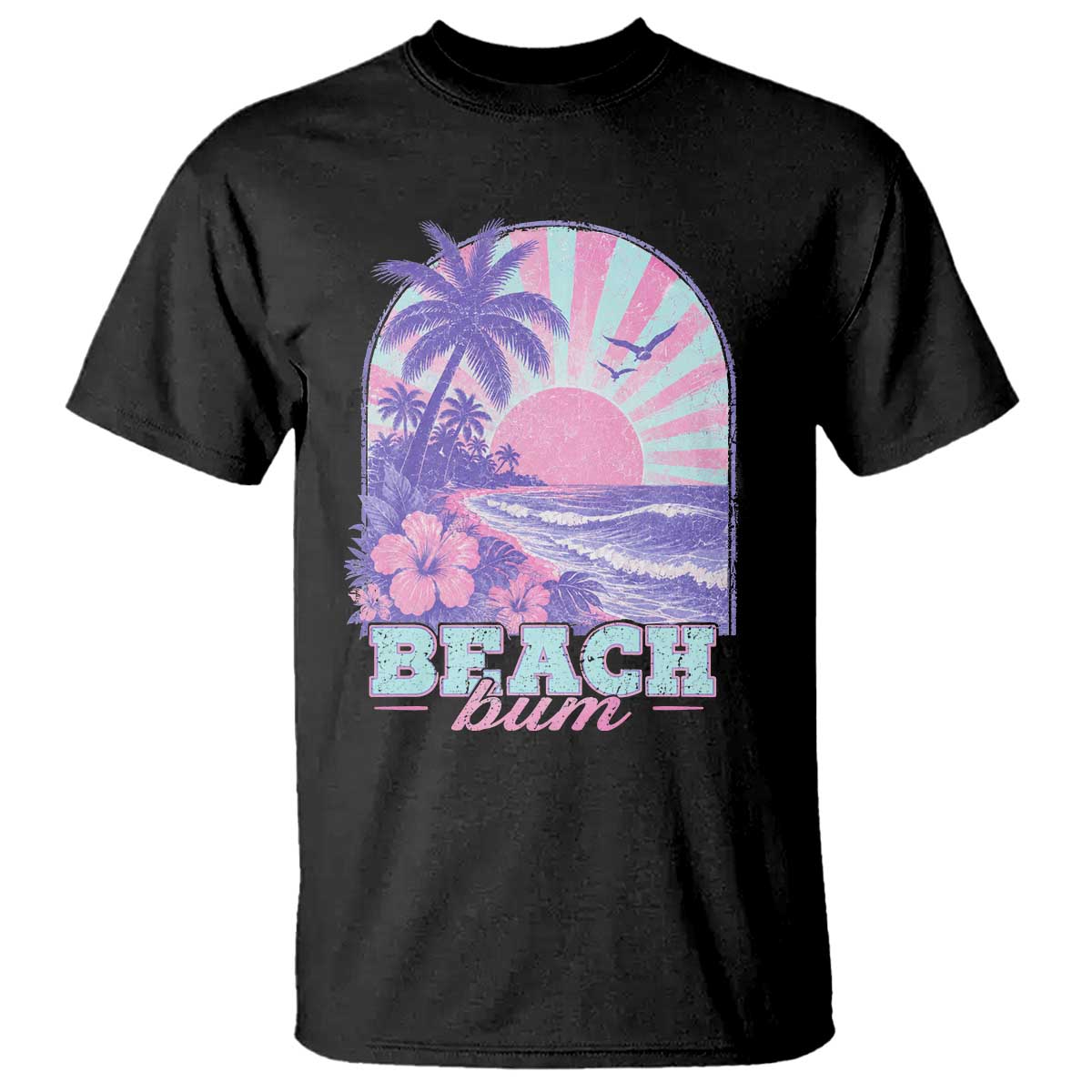 Beach Bum T Shirt Summer Vacation Beach Lover Surf Wave Vintage Tropical Sunset Aesthetic