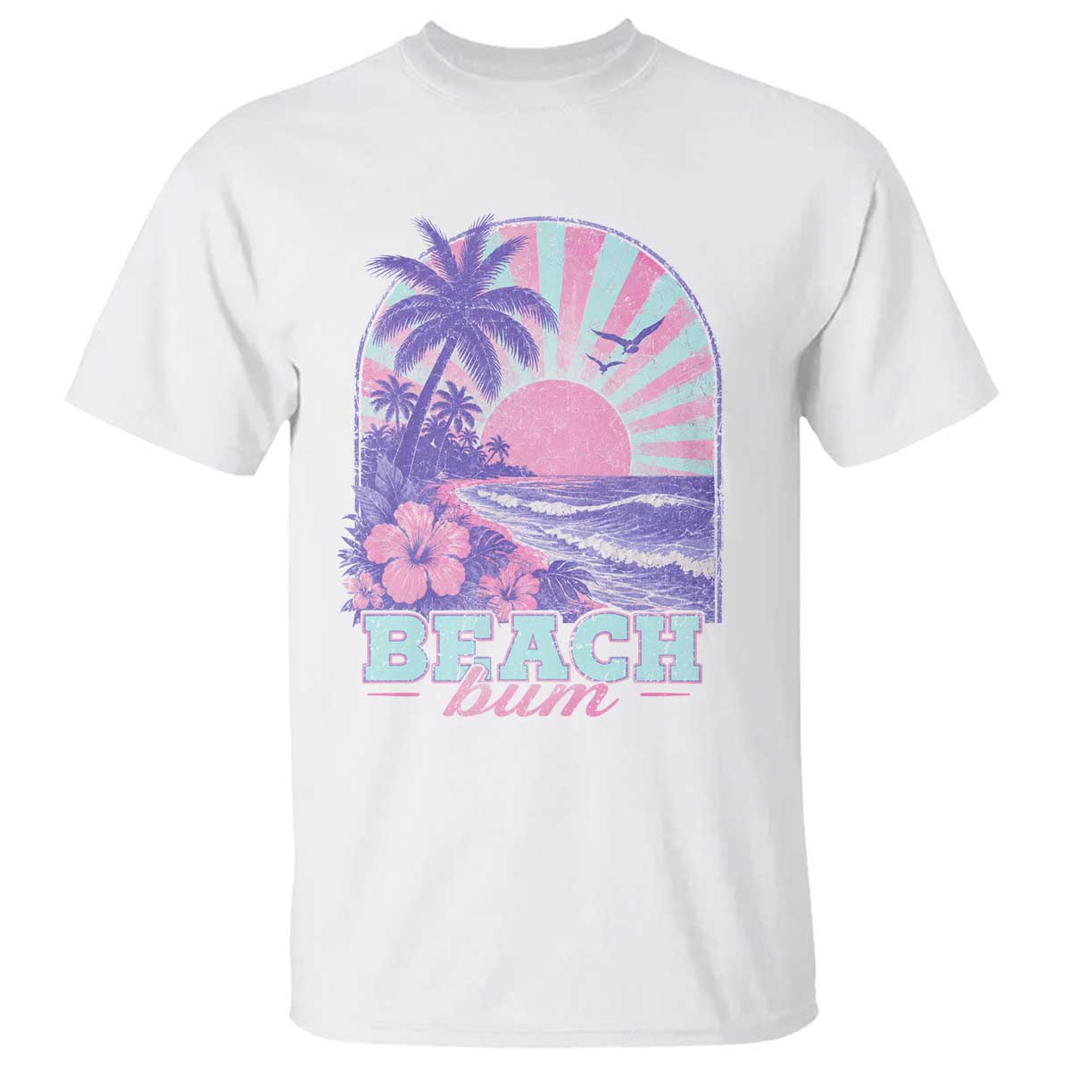 Beach Bum T Shirt Summer Vacation Beach Lover Surf Wave Vintage Tropical Sunset Aesthetic TS10 White Print Your Wear