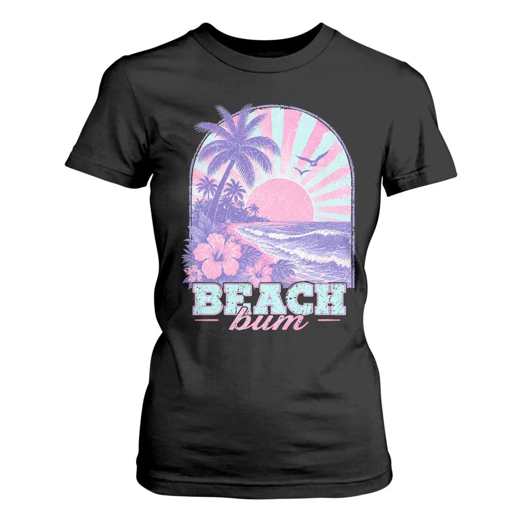 Beach Bum T Shirt For Women Summer Vacation Beach Lover Surf Wave Vintage Tropical Sunset Aesthetic