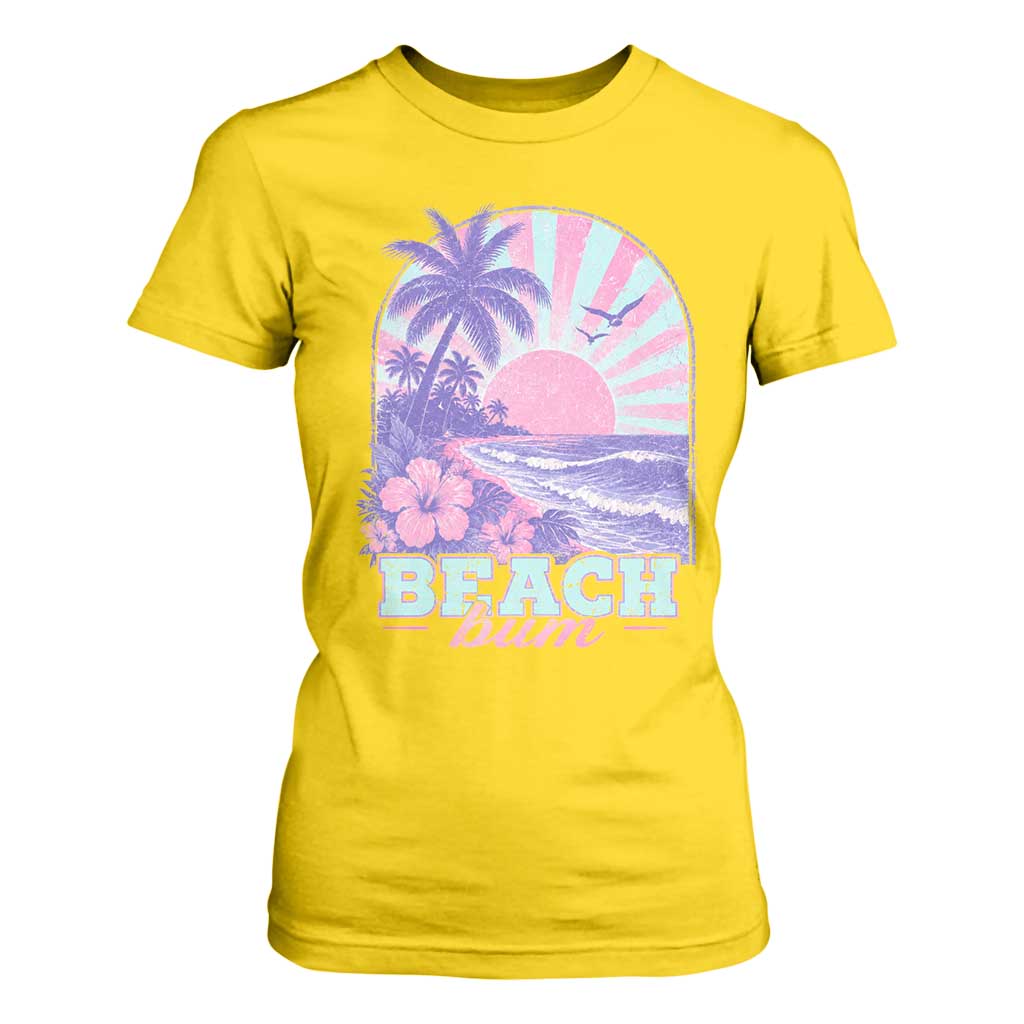 Beach Bum T Shirt For Women Summer Vacation Beach Lover Surf Wave Vintage Tropical Sunset Aesthetic