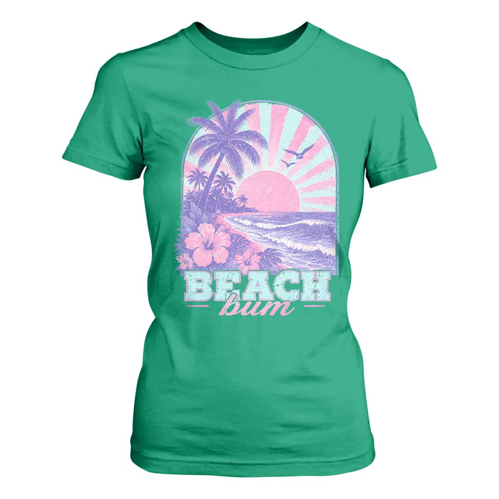 Beach Bum T Shirt For Women Summer Vacation Beach Lover Surf Wave Vintage Tropical Sunset Aesthetic