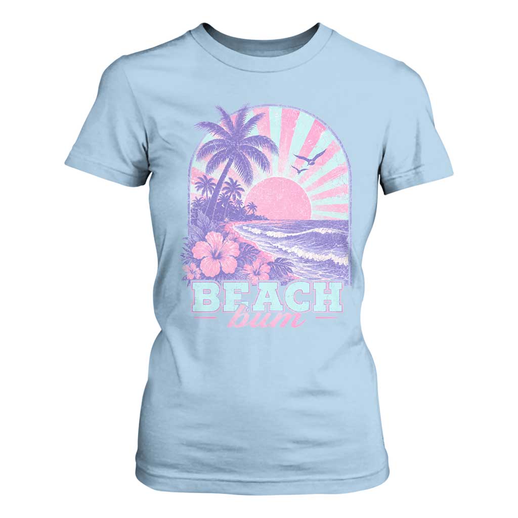 Beach Bum T Shirt For Women Summer Vacation Beach Lover Surf Wave Vintage Tropical Sunset Aesthetic