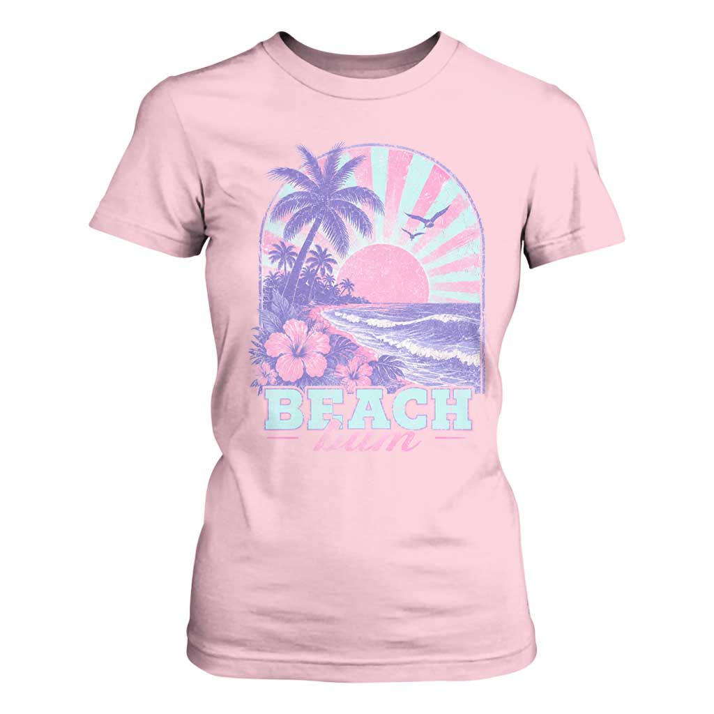 Beach Bum T Shirt For Women Summer Vacation Beach Lover Surf Wave Vintage Tropical Sunset Aesthetic