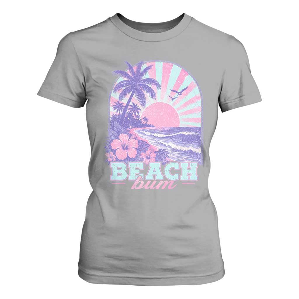 Beach Bum T Shirt For Women Summer Vacation Beach Lover Surf Wave Vintage Tropical Sunset Aesthetic