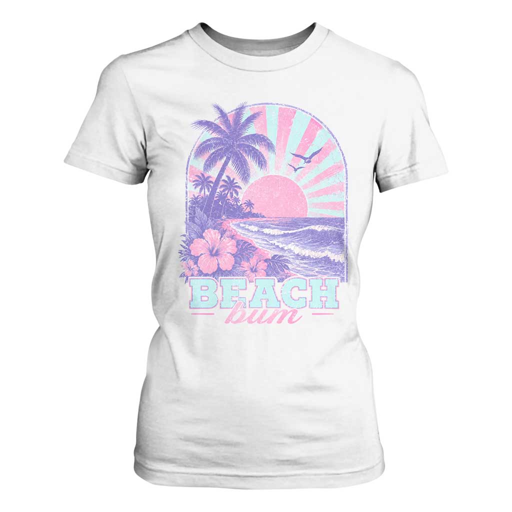 Beach Bum T Shirt For Women Summer Vacation Beach Lover Surf Wave Vintage Tropical Sunset Aesthetic
