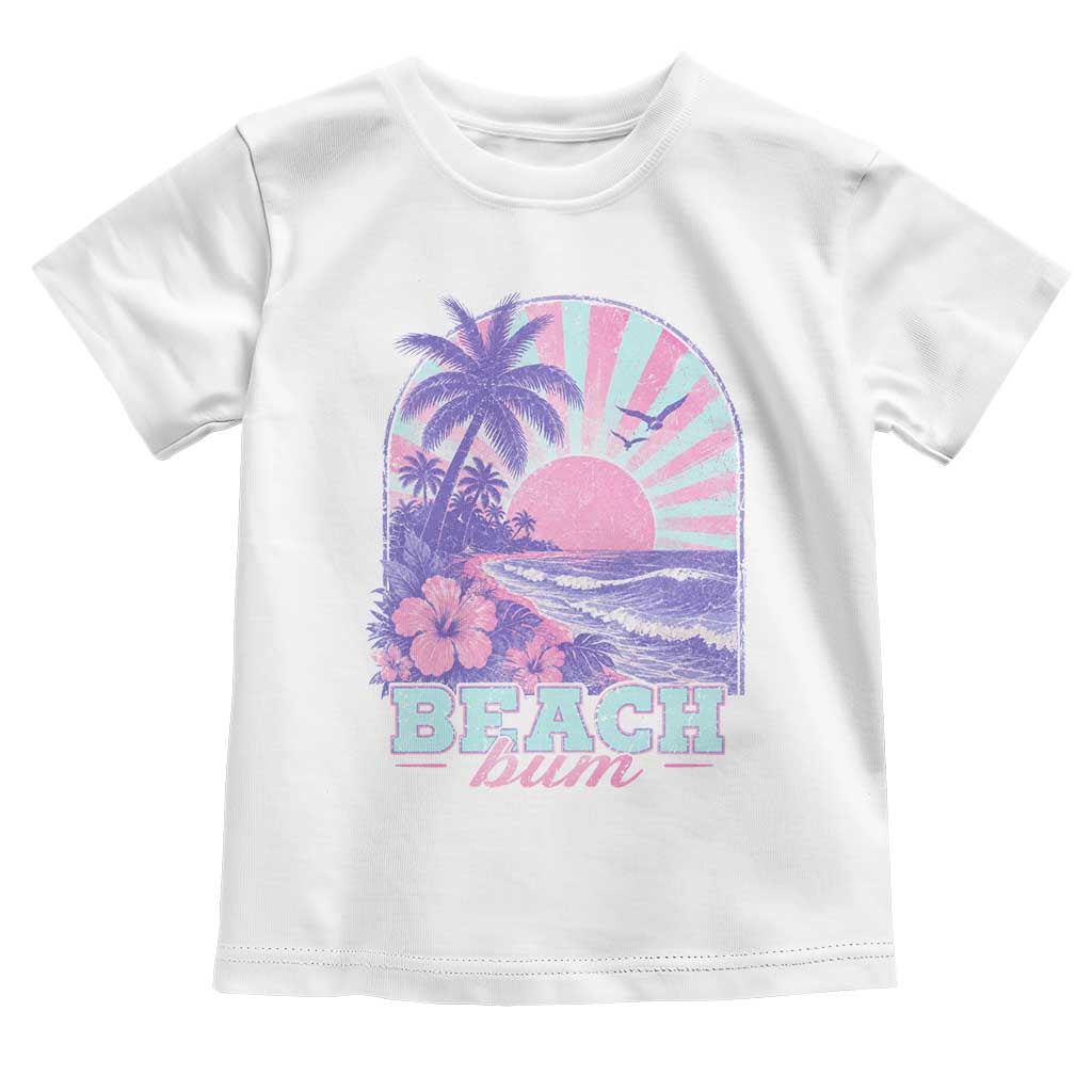Beach Bum Toddler T Shirt Summer Vacation Beach Lover Surf Wave Vintage Tropical Sunset Aesthetic TS10 White Print Your Wear