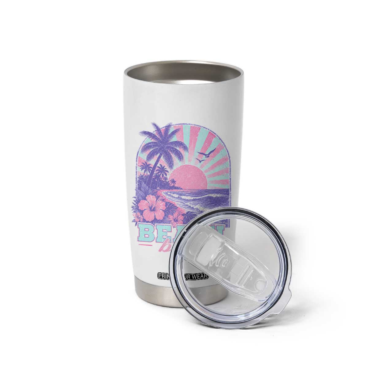 Beach Bum Tumbler Cup Summer Vacation Beach Lover Surf Wave Vintage Tropical Sunset Aesthetic