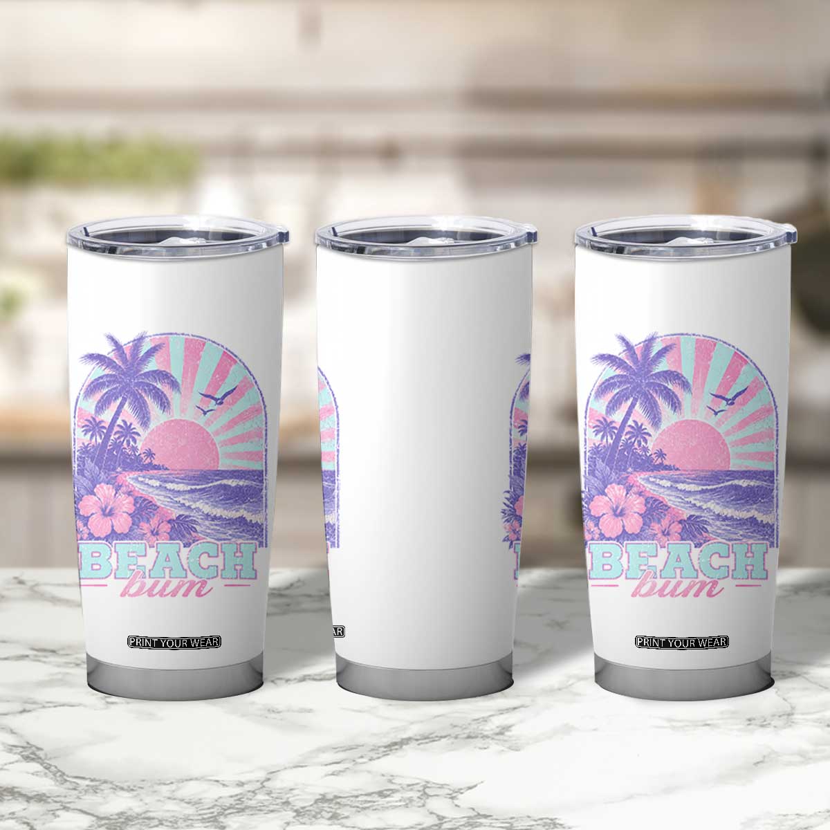 Beach Bum Tumbler Cup Summer Vacation Beach Lover Surf Wave Vintage Tropical Sunset Aesthetic