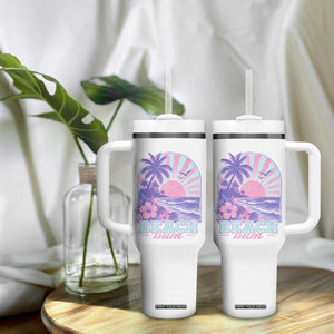 Beach Bum Tumbler With Handle Summer Vacation Beach Lover Surf Wave Vintage Tropical Sunset Aesthetic