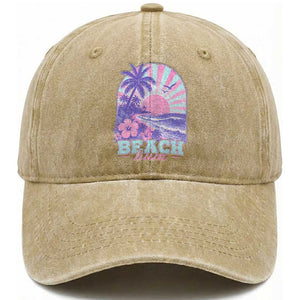 Beach Bum Washed Cotton Baseball Cap Summer Vacation Beach Lover Surf Wave Vintage Tropical Sunset Aesthetic