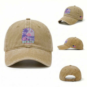 Beach Bum Washed Cotton Baseball Cap Summer Vacation Beach Lover Surf Wave Vintage Tropical Sunset Aesthetic