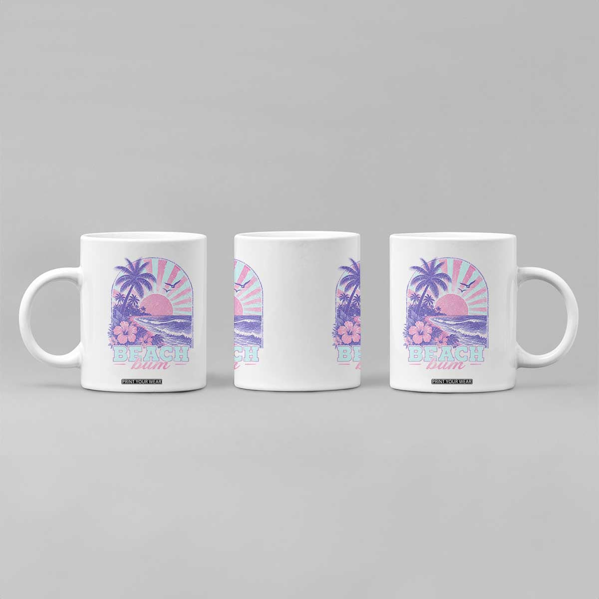 Beach Bum Coffee Mug Summer Vacation Beach Lover Surf Wave Vintage Tropical Sunset Aesthetic