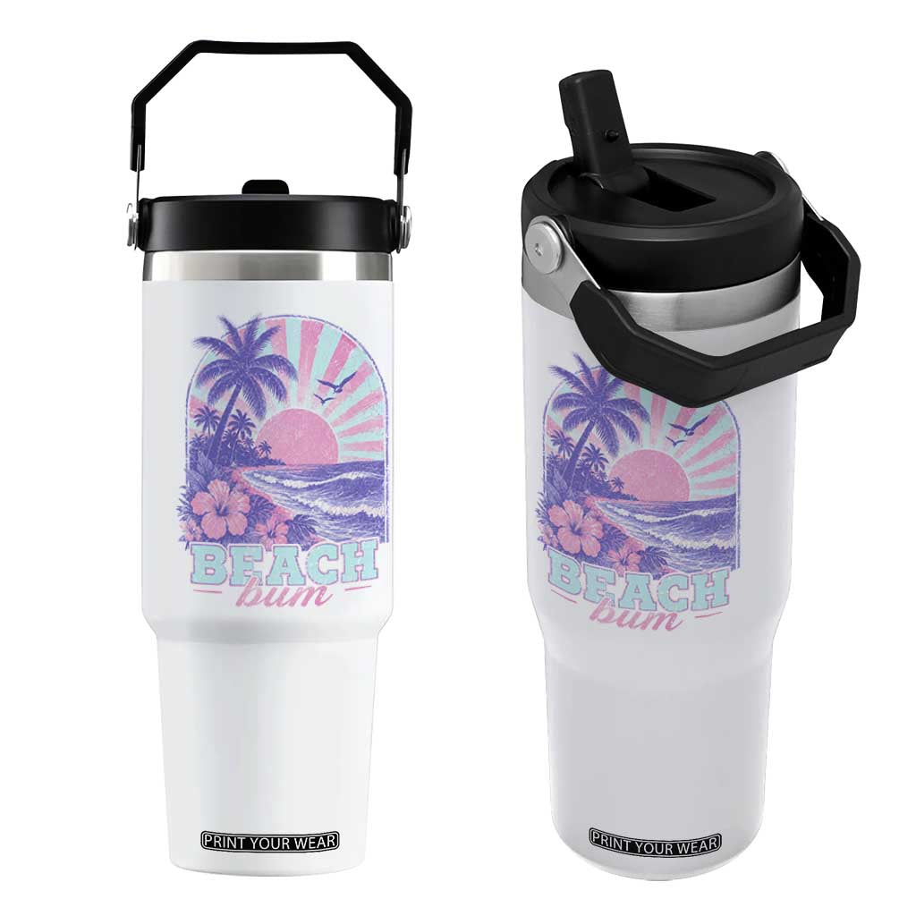 Beach Bum Flip Straw Tumbler Summer Vacation Beach Lover Surf Wave Vintage Tropical Sunset Aesthetic