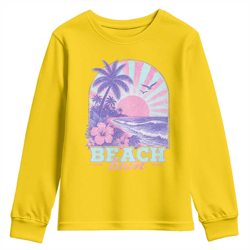 Beach Bum Youth Sweatshirt Summer Vacation Beach Lover Surf Wave Vintage Tropical Sunset Aesthetic
