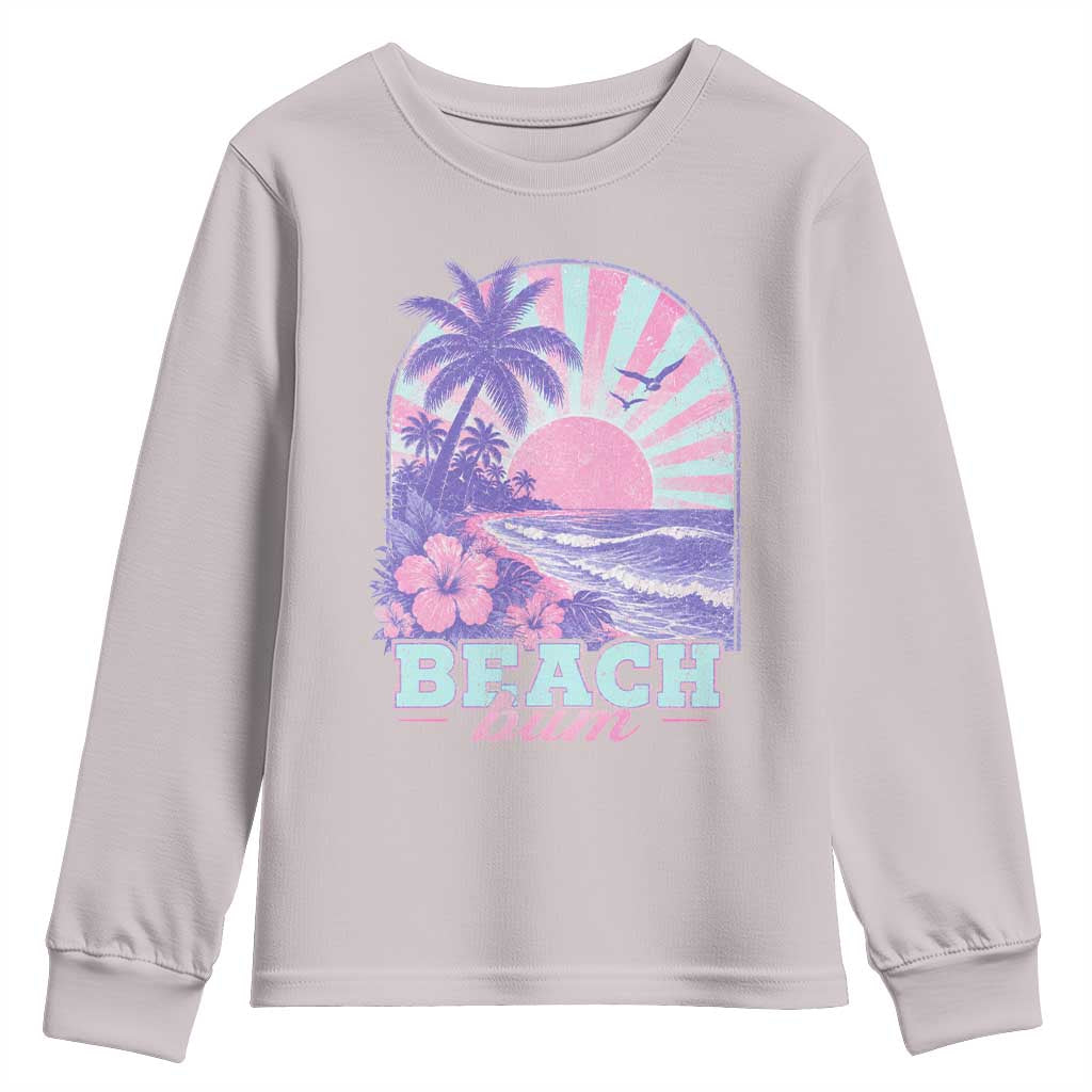 Beach Bum Youth Sweatshirt Summer Vacation Beach Lover Surf Wave Vintage Tropical Sunset Aesthetic