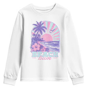 Beach Bum Youth Sweatshirt Summer Vacation Beach Lover Surf Wave Vintage Tropical Sunset Aesthetic