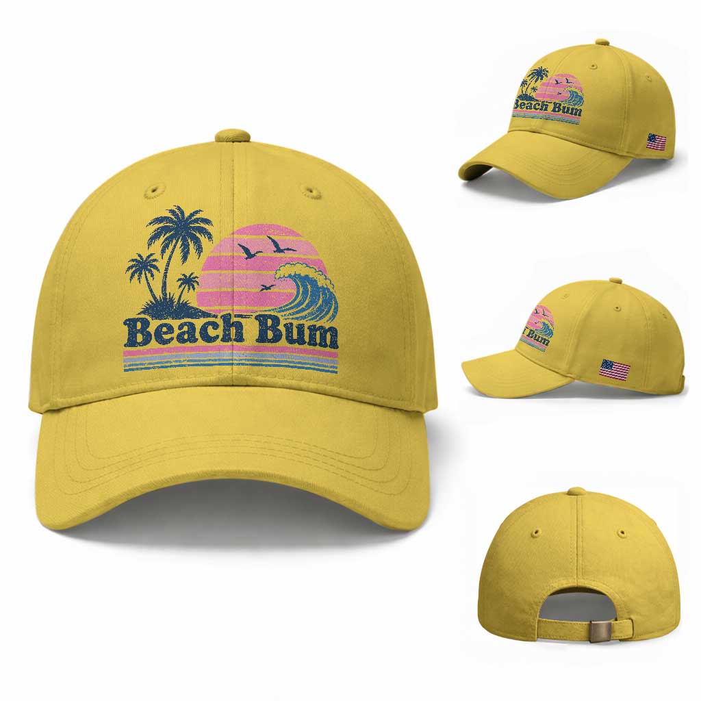 Beach Bum Baseball Cap Retro Summer Vacation Surf Wave Tropical Sunset Aesthetic TS10 Baseball Cap Universal Fit Yellow Print Your Wear