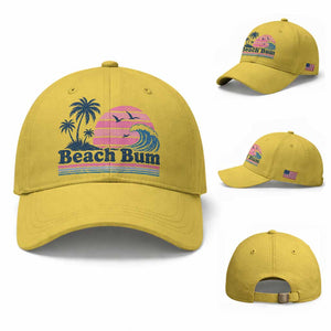 Beach Bum Baseball Cap Retro Summer Vacation Surf Wave Tropical Sunset Aesthetic TS10 Baseball Cap Universal Fit Yellow Print Your Wear