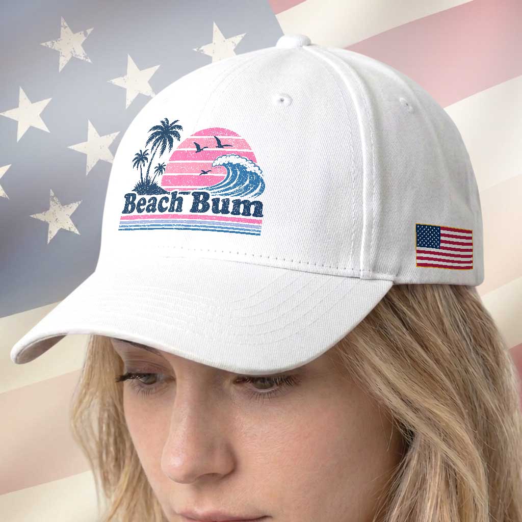 Beach Bum Baseball Cap Retro Summer Vacation Surf Wave Tropical Sunset Aesthetic TS10 Print Your Wear