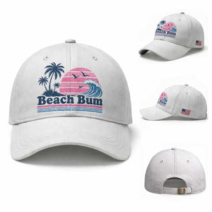 Beach Bum Baseball Cap Retro Summer Vacation Surf Wave Tropical Sunset Aesthetic TS10 Baseball Cap Universal Fit White Print Your Wear