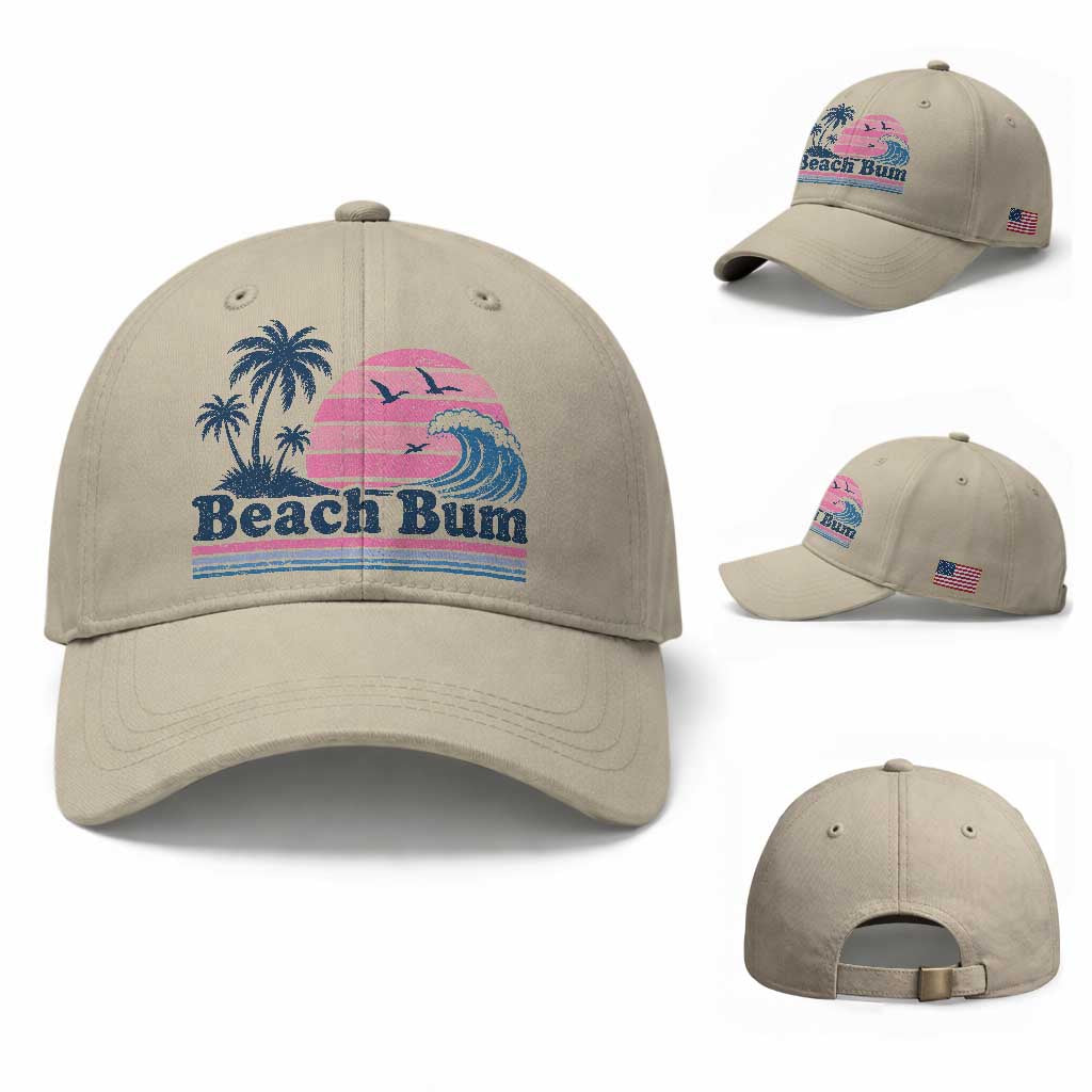 Beach Bum Baseball Cap Retro Summer Vacation Surf Wave Tropical Sunset Aesthetic TS10 Baseball Cap Universal Fit Beige Print Your Wear