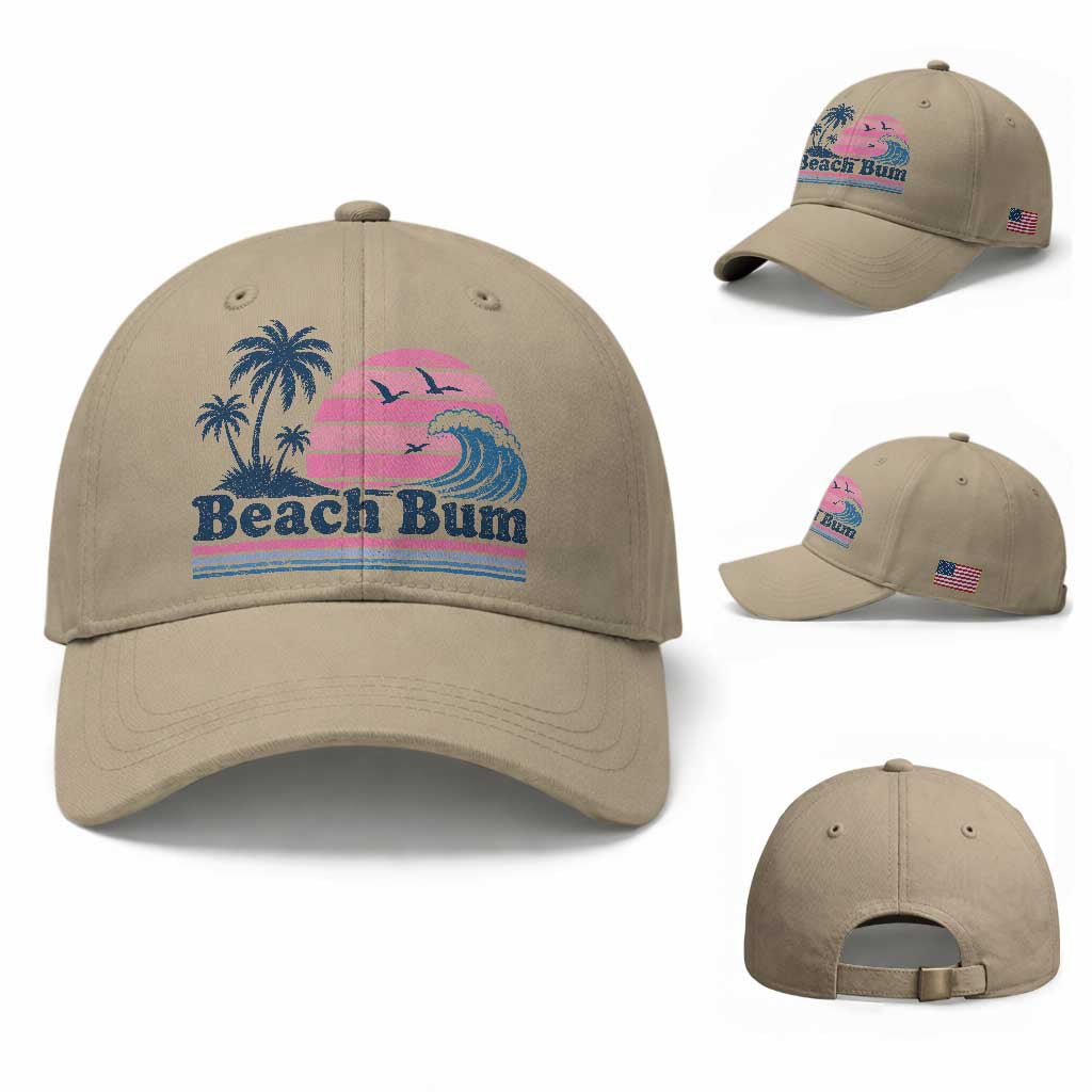 Beach Bum Baseball Cap Retro Summer Vacation Surf Wave Tropical Sunset Aesthetic TS10 Baseball Cap Universal Fit Khaki Print Your Wear