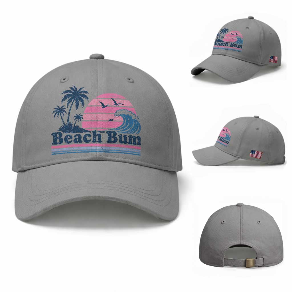Beach Bum Baseball Cap Retro Summer Vacation Surf Wave Tropical Sunset Aesthetic TS10 Baseball Cap Universal Fit Sport Gray Print Your Wear