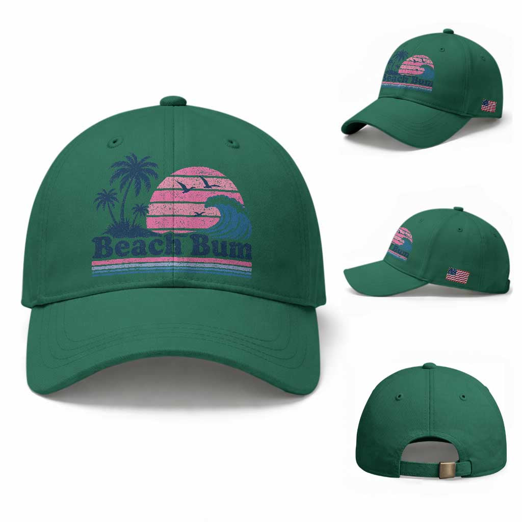 Beach Bum Baseball Cap Retro Summer Vacation Surf Wave Tropical Sunset Aesthetic TS10 Baseball Cap Universal Fit Irish Green Print Your Wear
