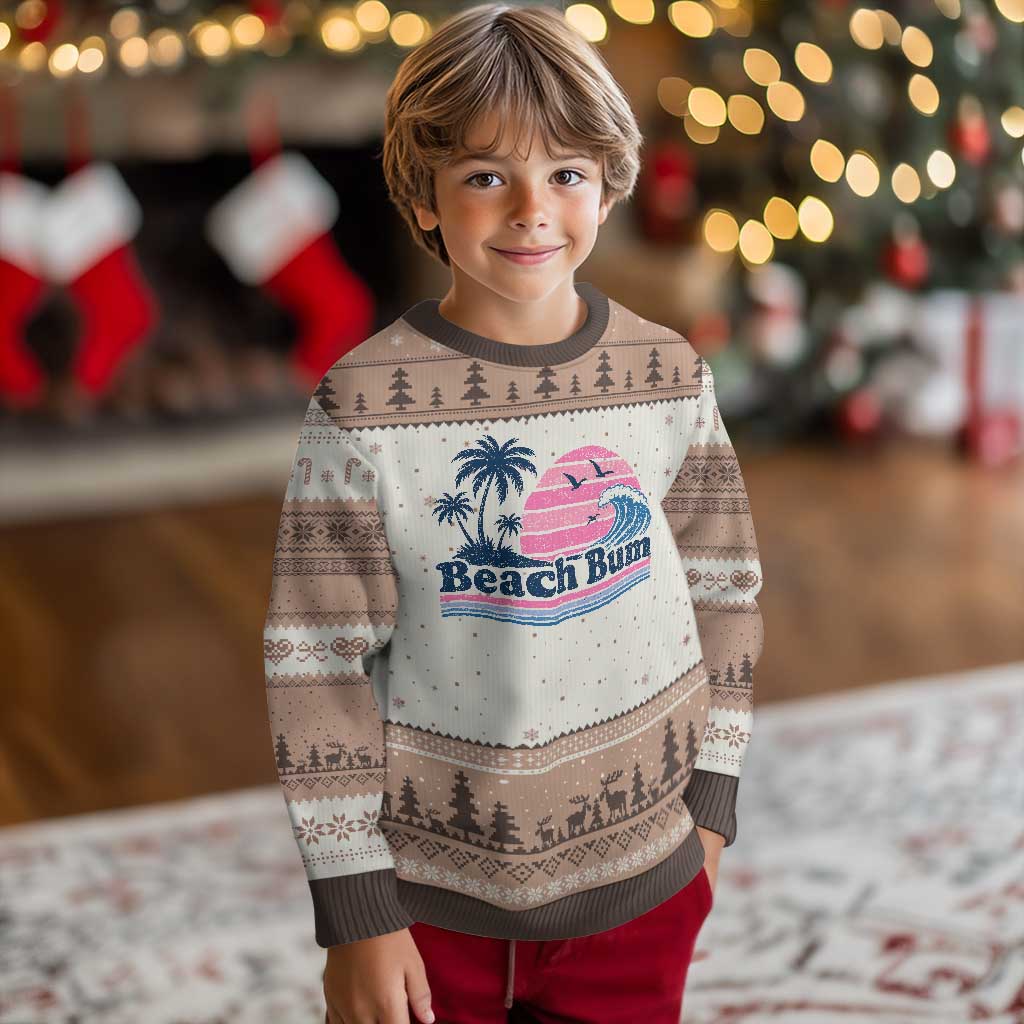 Beach Bum Ugly Christmas Sweater Retro Summer Vacation Surf Wave Tropical Sunset Aesthetic TS10 Mocha Mousse Print Your Wear