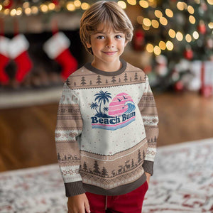 Beach Bum Ugly Christmas Sweater Retro Summer Vacation Surf Wave Tropical Sunset Aesthetic TS10 Mocha Mousse Print Your Wear