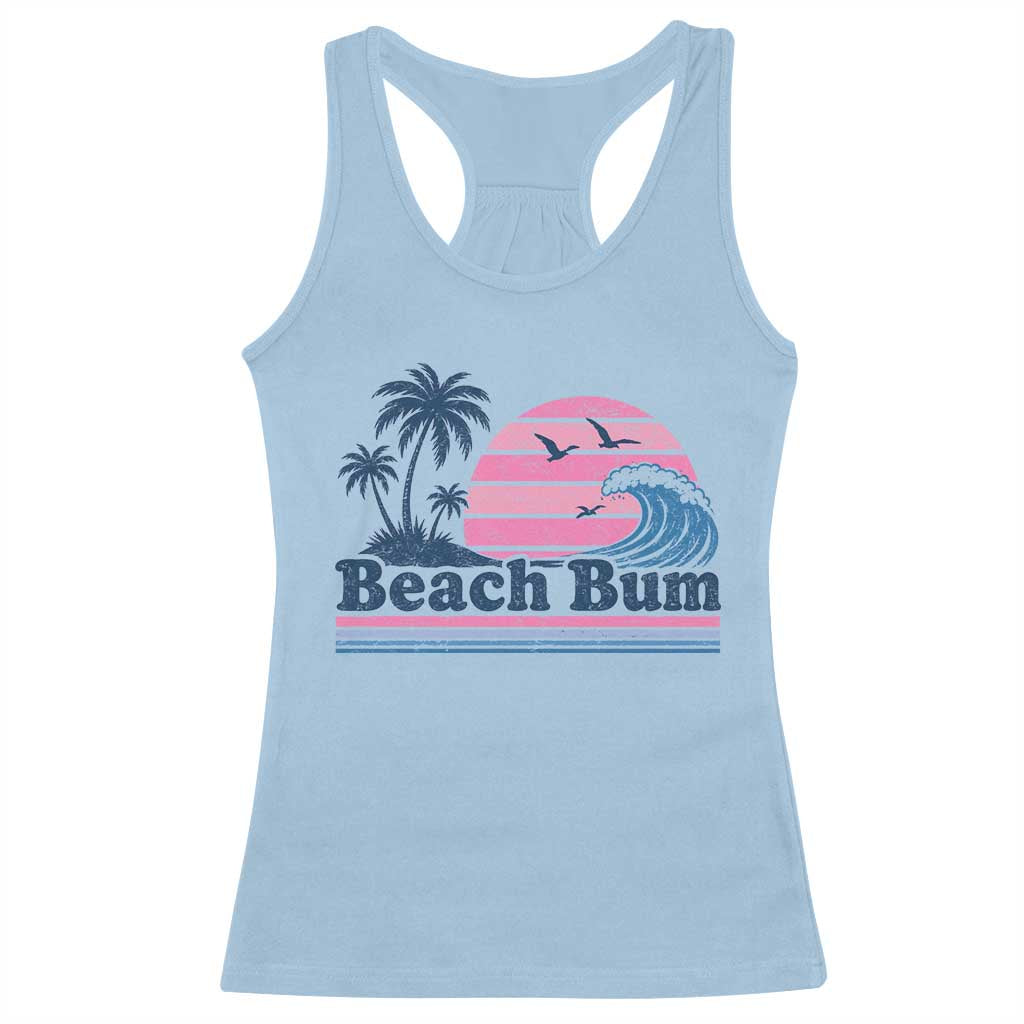 Beach Bum Racerback Tank Top Retro Summer Vacation Surf Wave Tropical Sunset Aesthetic TS10 Light Blue Print Your Wear